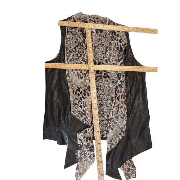 Easywear By Chico's Chiffon and Faux Leather Brown Vest Women's Size 1 (Medium) - Picture 6 of 9
